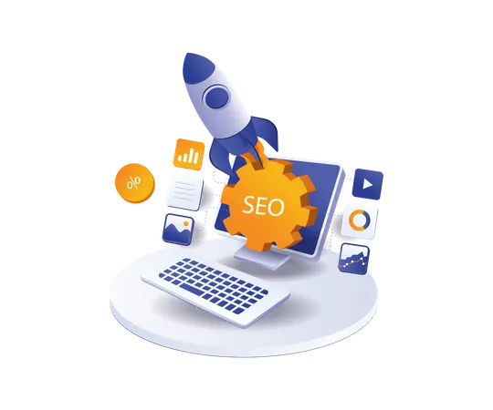 Rocket launched seo optimization digital marketing  Illustration