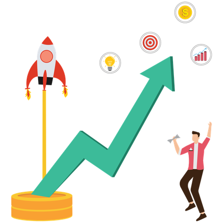 Rocket launching with arrow graph showing business growth  Illustration