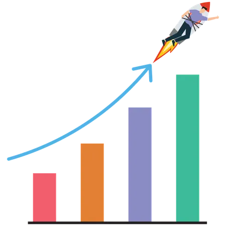 Rocket Riding Businessman Soaring on Bar Graph Growth  Illustration
