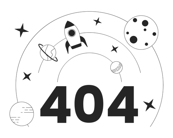 Rocket Science Black White Error 404 Flash Message Science And Technology Monochrome Empty State Ui Design Page Not Found Popup Cartoon Image Vector Flat Outline Illustration Concept Illustration