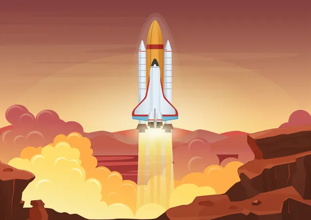 Rocket taking off from outer planet  Illustration