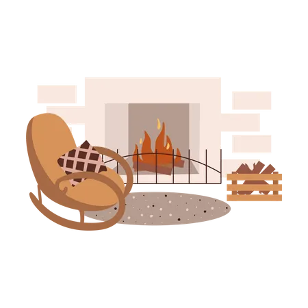 Rocking chair near fireplace  Illustration