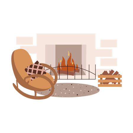 Rocking chair near fireplace  Illustration