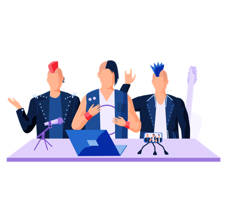 Rockmusiker nehmen Podcast auf  Illustration