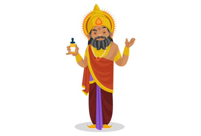 Le roi Dhritarashtra tenant une bouteille  Illustration
