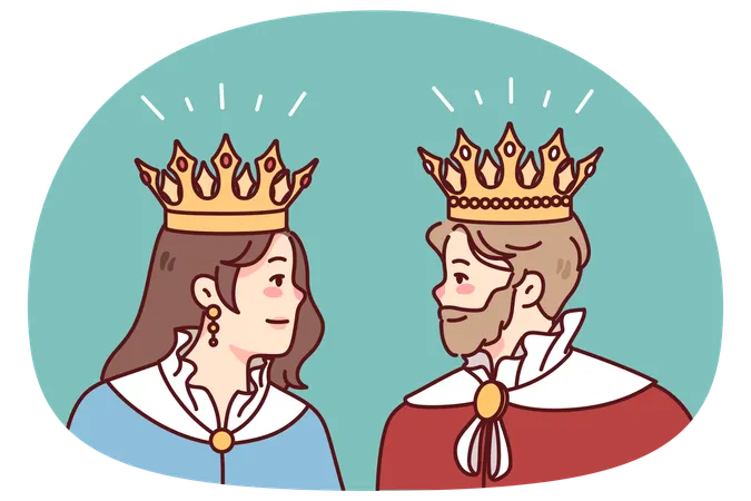 Roi et reine en manteaux et couronnes  Illustration
