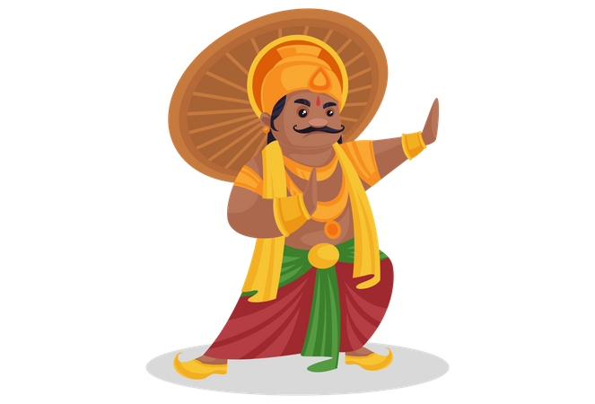 Le roi Mahabali debout avec un panneau d'arrêt  Illustration