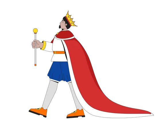Roi majestueux marchant avec un sceptre  Illustration