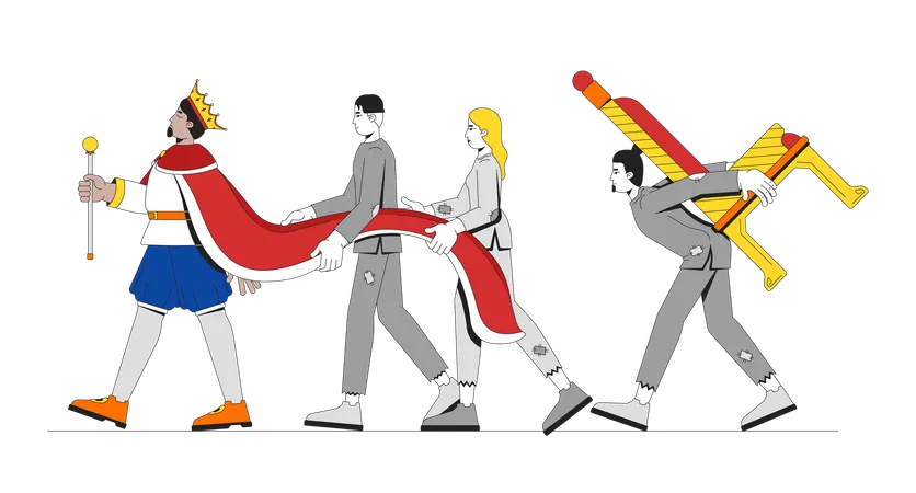 Le roi avance avec l'exploitation de ses serviteurs appauvris  Illustration
