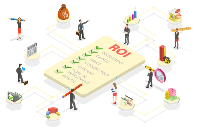 ROI - Retorno de la Inversión y Análisis Financiero e Inversión Empresarial  Ilustración