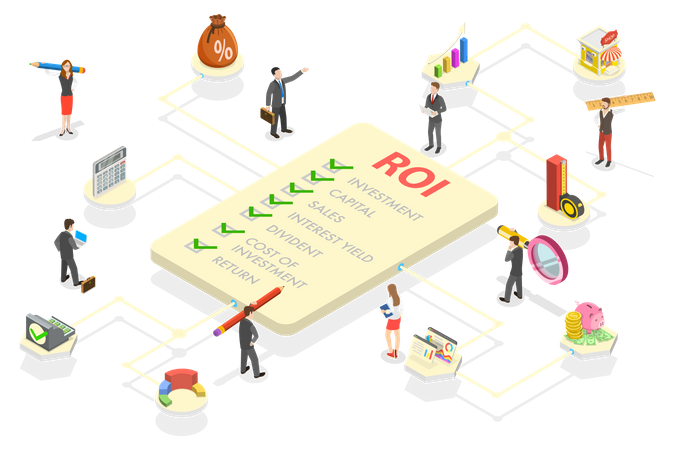 ROI - Return on Investment and Business Investment and Financial Analysis Illustration