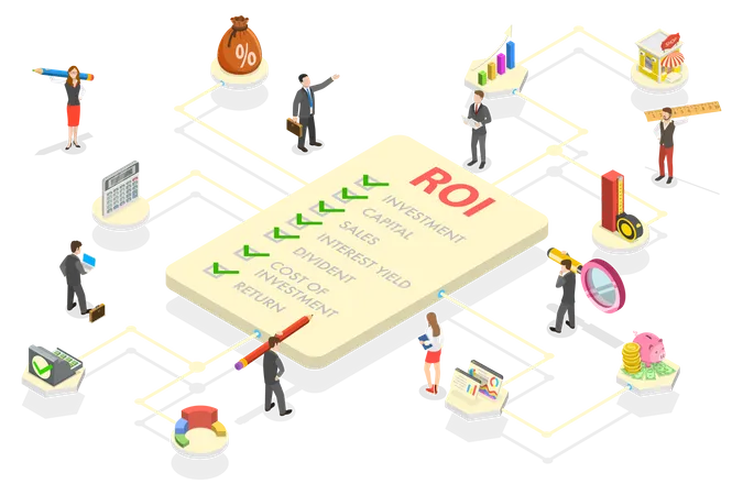 ROI - Return on Investment and Business Investment and Financial Analysis Illustration
