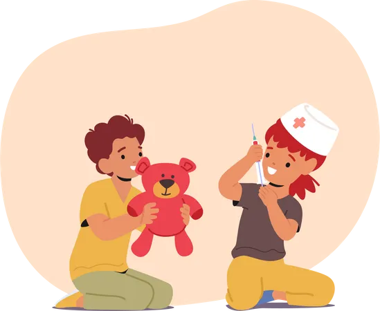 Role-playing Children Engaged In Doctor Play  Illustration