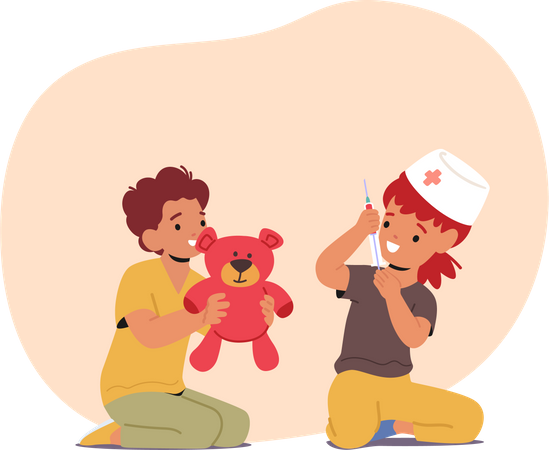 Crianças que interpretam papéis envolvidas em brincadeiras de médico  Ilustração
