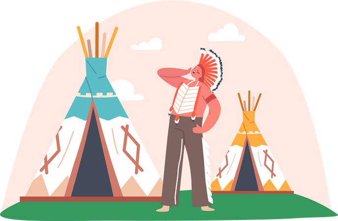 Roleplay Games for Kids, Summer Camp Activities and Historical Reenactment, Child Wear Aboriginal American Indian  イラスト