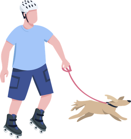 Roller skater with dog Illustration
