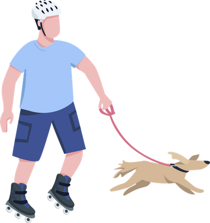 Roller skater with dog  Illustration