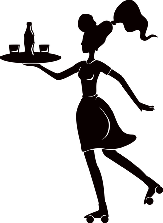 Roller waitress holding tray in hands  Illustration