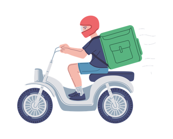 Rollerkurier mit Tasche und Helm  Illustration
