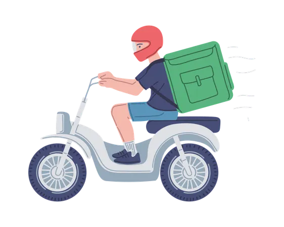 Rollerkurier mit Tasche und Helm  Illustration