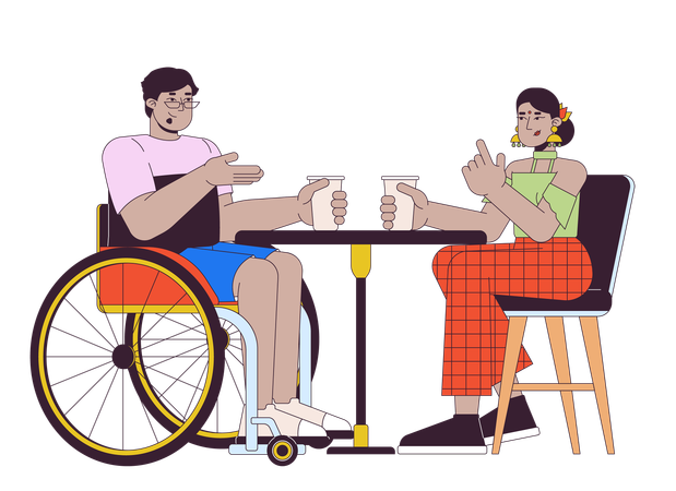 Rollstühle arabischer Mann mit Freund im Café  Illustration