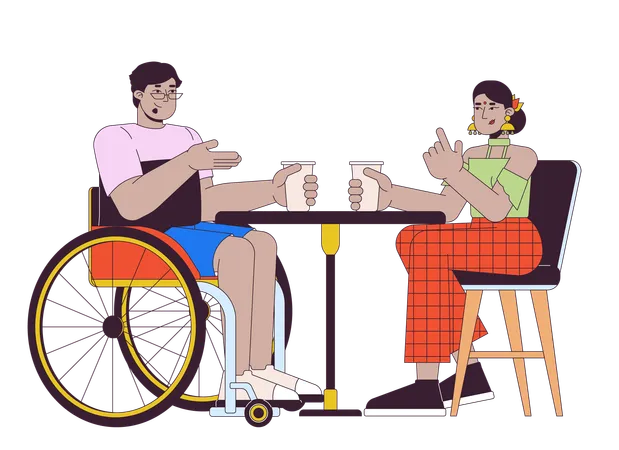 Rollstühle arabischer Mann mit Freund im Café  Illustration