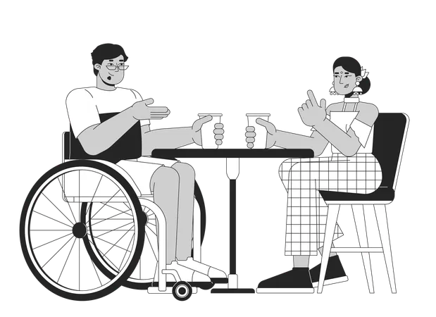 Rollstühle arabischer Mann mit Freund im Café  Illustration