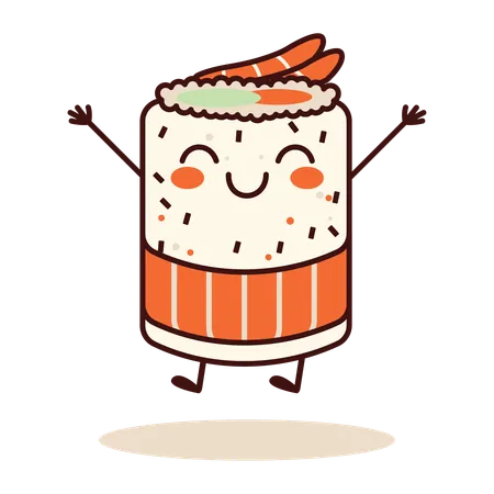 Lindo rolo de sushi de arroz  Ilustração