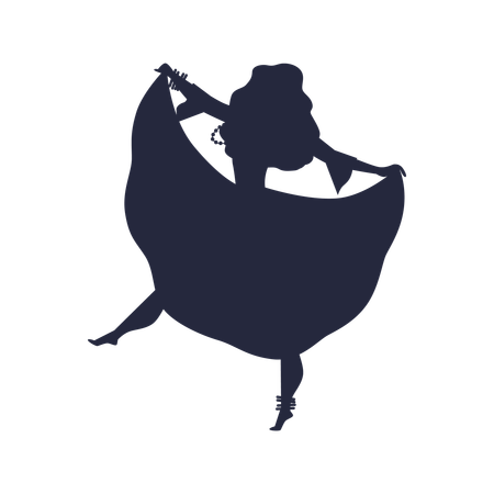 Roma gypsy girl dancing in fluffy long dress silhouette  Illustration