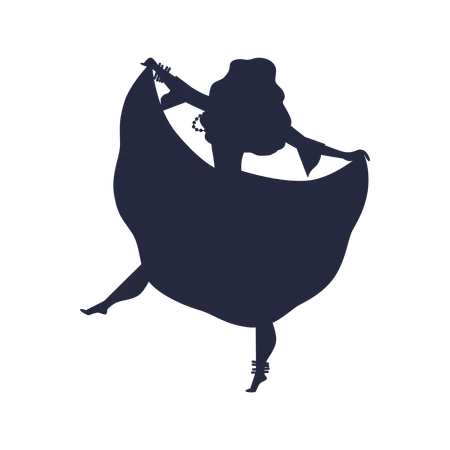Roma gypsy girl dancing in fluffy long dress silhouette  Illustration
