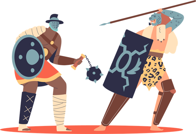 Roman gladiators fighting Illustration