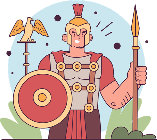 Roman legionary warrior with a shield  Illustration