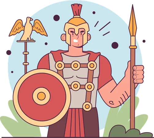 Roman legionary warrior with a shield  Illustration