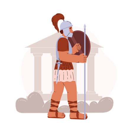 Roman legionary with spear and shield  Illustration