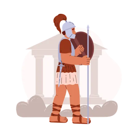 Roman legionary with spear and shield  Illustration