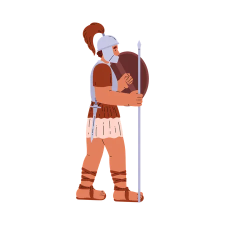 Roman legionary with spear and shield  Illustration