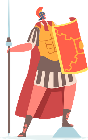 Roman Soldier Holding Spear and Shield  Illustration