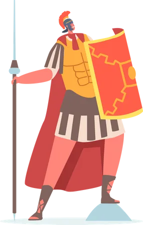 Roman Soldier Holding Spear and Shield  Illustration