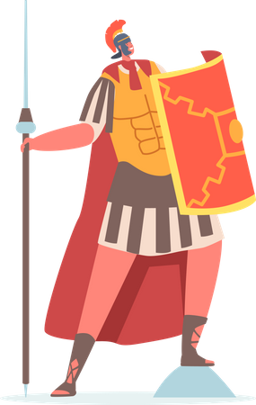 Roman Soldier Holding Spear and Shield  Illustration