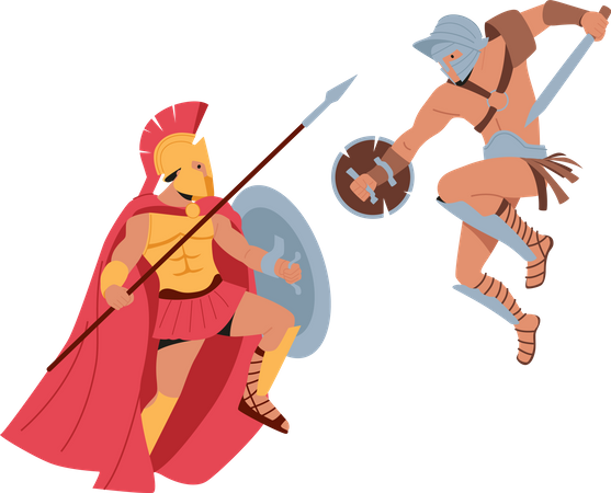 Roman Warriors fight on Coliseum Arena Illustration