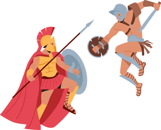 Roman Warriors fight on Coliseum Arena Illustration