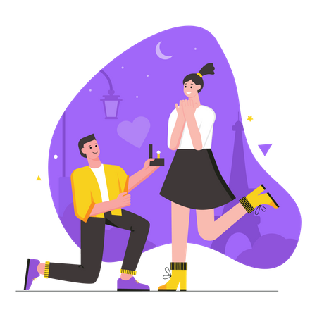Romantic boy proposing girl  Illustration