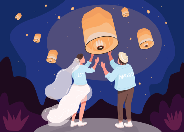 Romantic celebration with lanterns  Illustration