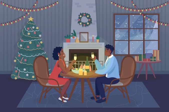 Romantic Christmas dinner Illustration