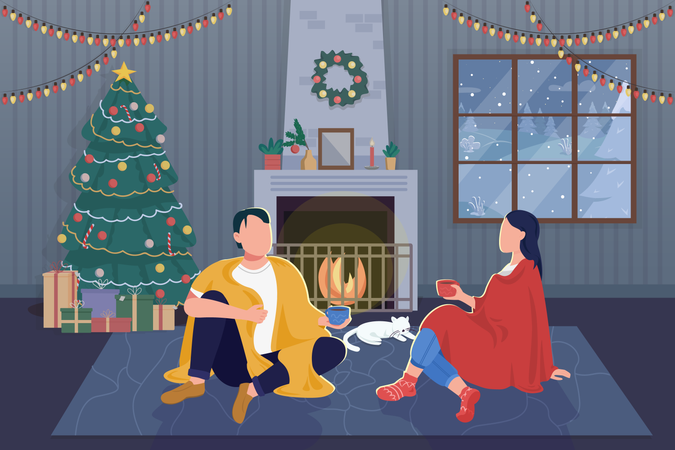 Romantic Christmas evening  Illustration