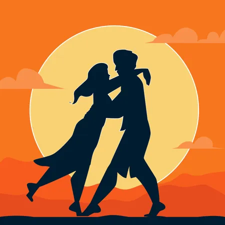 Romantic couple at sunset  Illustration