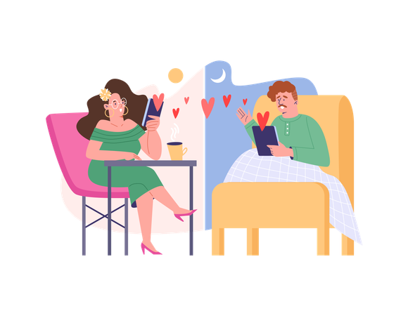 Romantic couple communicates at a distance  Illustration