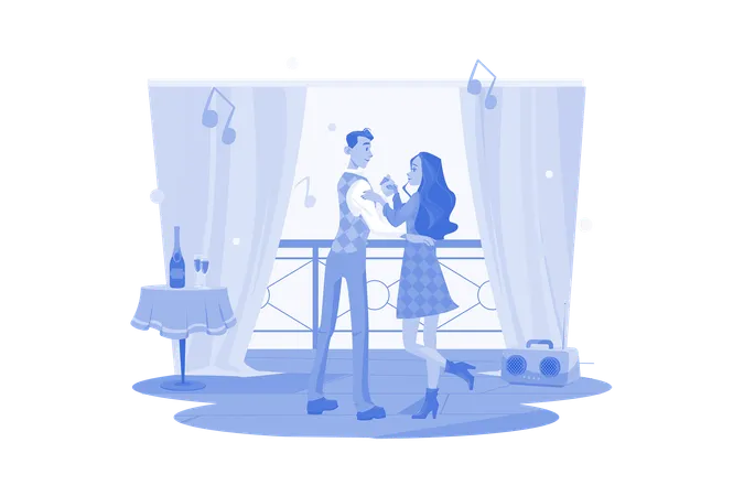 Romantic couple dancing on date  Illustration
