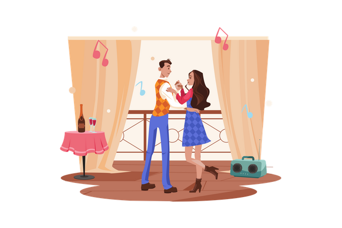 Romantic couple dancing on date Illustration