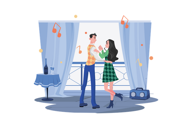 Romantic couple dancing on date  Illustration